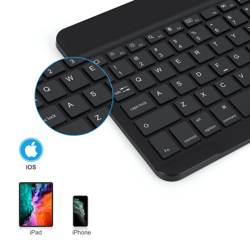OMOTON Bluetooth Keyboard, Wireless Rechargeable Keyboard for iPad, iPad Pro, iPad Mini, iPad Air with Illuminated LED (Black) Black