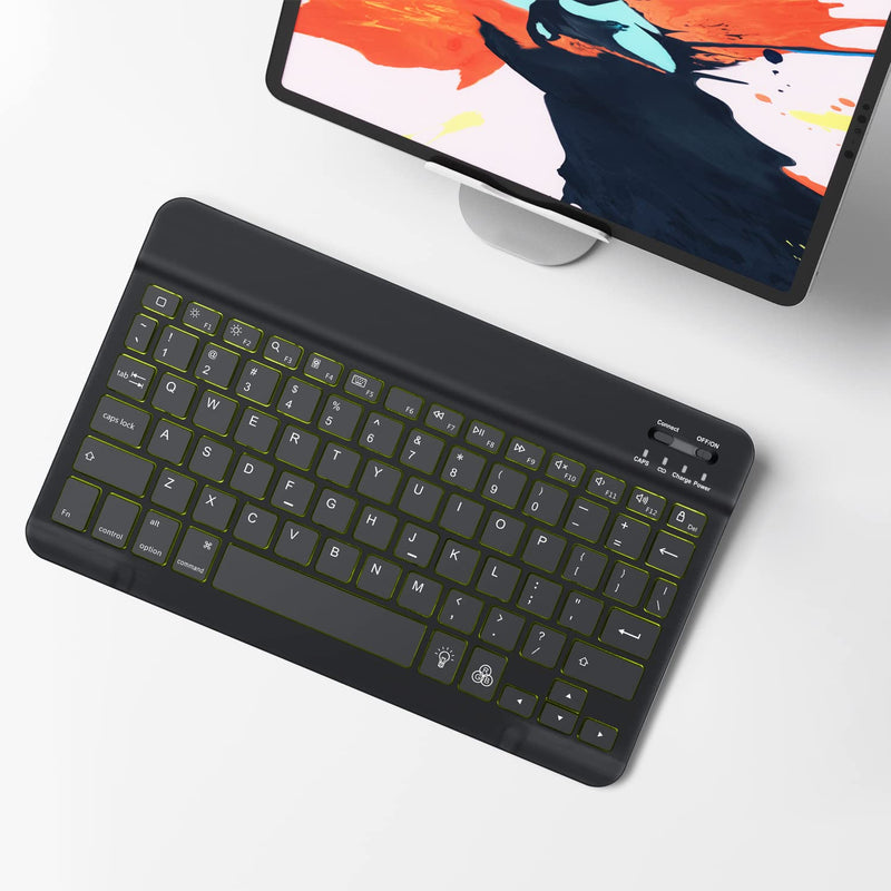 OMOTON Bluetooth Keyboard, Wireless Rechargeable Keyboard for iPad, iPad Pro, iPad Mini, iPad Air with Illuminated LED (Black) Black