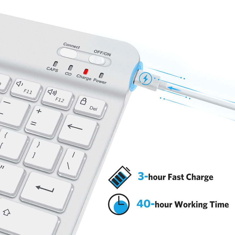 OMOTON Bluetooth Keyboard, Wireless Rechargeable Keyboard for iPad, iPad Pro, iPad Mini, iPad Air with Illuminated LED (White) White