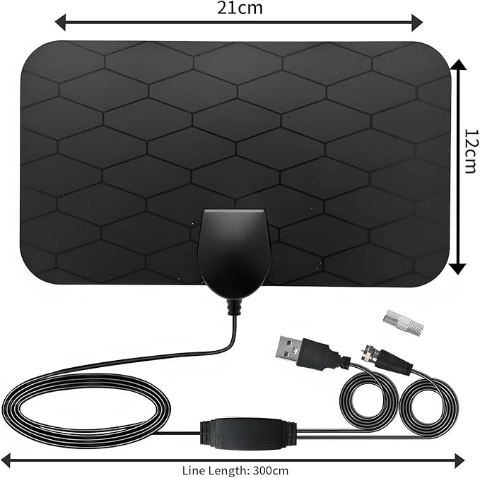 1byone Amplified HD Digital TV Antenna - Support 4K 1080p and All Older TV's - Indoor Smart Switch Amplifier Signal Booster - Coax HDTV Cable/AC Adapter (Black)