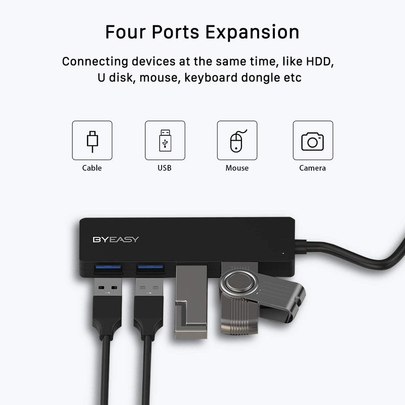 BYEASY USB Hub, 4 Port USB 3.0 Hub, Ultra Slim Portable Data Hub Applicable for iMac Pro, MacBook Air, Mac Mini/Pro, Surface Pro, Notebook PC, Laptop, USB Flash Drives, and Mobile HDD (Leather Black)