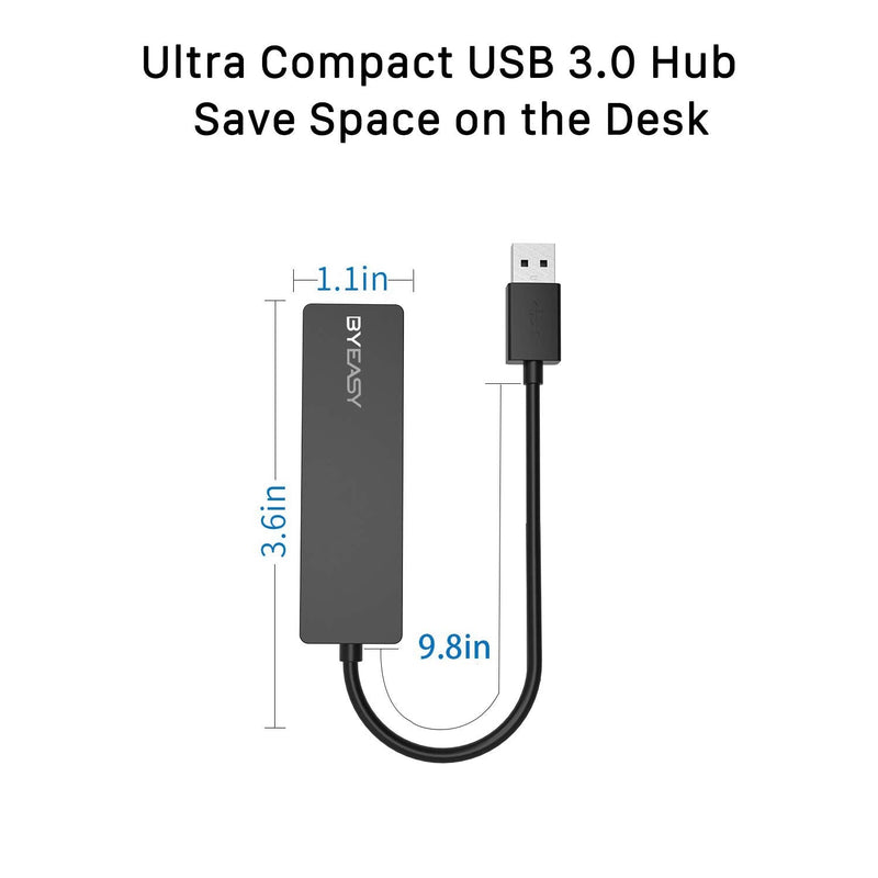 BYEASY USB Hub, 4 Port USB 3.0 Hub, Ultra Slim Portable Data Hub Applicable for iMac Pro, MacBook Air, Mac Mini/Pro, Surface Pro, Notebook PC, Laptop, USB Flash Drives, and Mobile HDD (Leather Black)