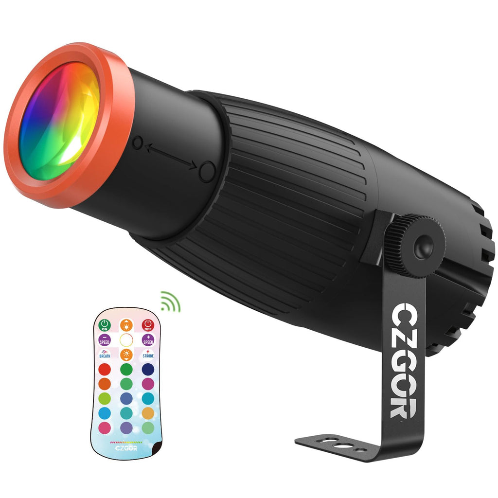 Pinspot Light, Czgor 18W RGBW 4 in 1 LED Spot Lights with Remote, Super Bright with Light Guide Pillar, Manual Focus Disco Ball Spotlight, Soft Cozy Stage Effect Lighting for DJ Disco Party Wedding