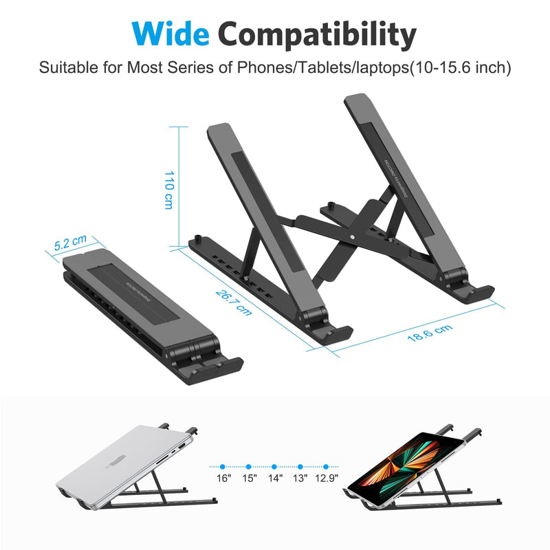 Portable Laptop Stand, OMOTON Laptop Stand for Desk Ergonomic 7-Levels Angles Adjustable Computer Stand, ABS Laptop Riser Holder Compatible with All Laptops and iPad(10-15.6") Black