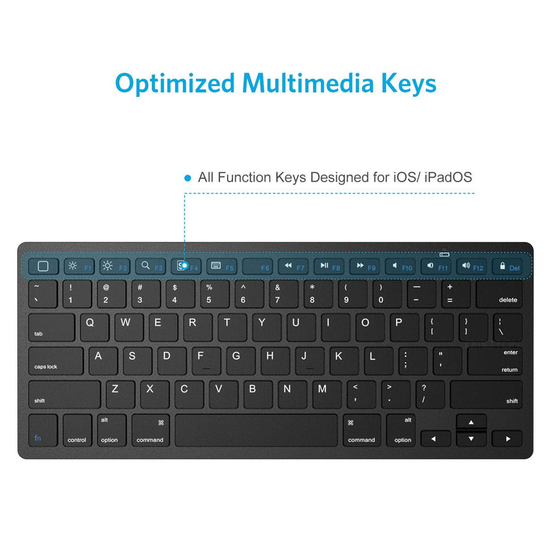 OMOTON Ultra-Slim Bluetooth Keyboard Compatible with iPad 10.2(8th/ 7th Generation)/ 9.7, iPad Air 4th Generation, iPad Pro 11/12.9, iPad Mini, and More Bluetooth Enabled Devices, Black