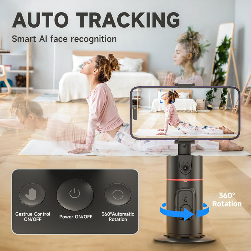Auto Face Tracking Tripod - 360° Rotation Auto Tracking Phone Holder, No App, Phone Camera Mount with Remote and Gesture Control, Rechargeable Smart Shooting Holder for Video Recording (2 Lights) 1