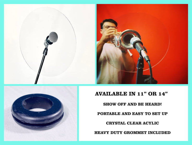 (11 inch Diameter) Crystal Clear Acrylic Vocal and Horn Deflector Shield: 4 Styles for Trumpet Saxophone Trombone Vocals and More 3mm Rigid Cast 11 inch Vocal And Horn Shield