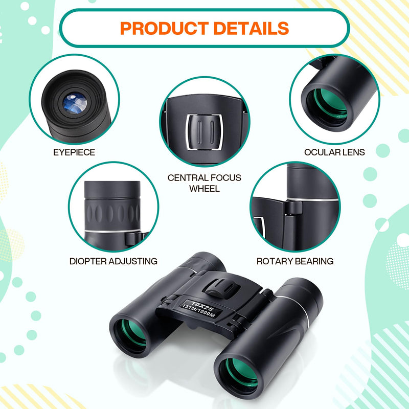 (2 Pack) 10x25 Compact Binoculars for Adults Kids, Binoculars for Concerts and Bird Watching Cruise Ship Essentials Hunting,Waterproof Binoculars with Low Light Night Vision 2 Pack
