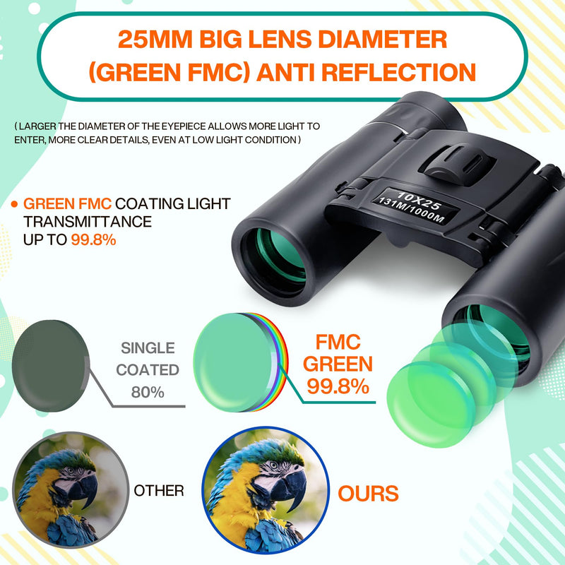 (2 Pack) 10x25 Compact Binoculars for Adults Kids, Binoculars for Concerts and Bird Watching Cruise Ship Essentials Hunting,Waterproof Binoculars with Low Light Night Vision 2 Pack