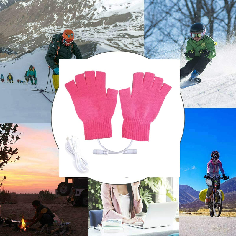 Kbinter USB 2.0 Powered Heating Pattern Knitting Cute Heated Gloves Fingerless Hands Warmer Mittens Laptop Computer 5.0V Warm Gloves for Women Men Girls Boys (Rose)