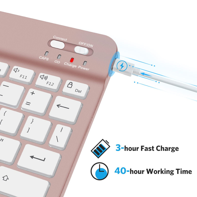 Bluetooth Keyboard, OMOTON Wireless Rechargeable Keyboard for iPad, iPad Pro, iPad Mini, iPad Air with Illuminated LED (Rose Gold) Rose Gold