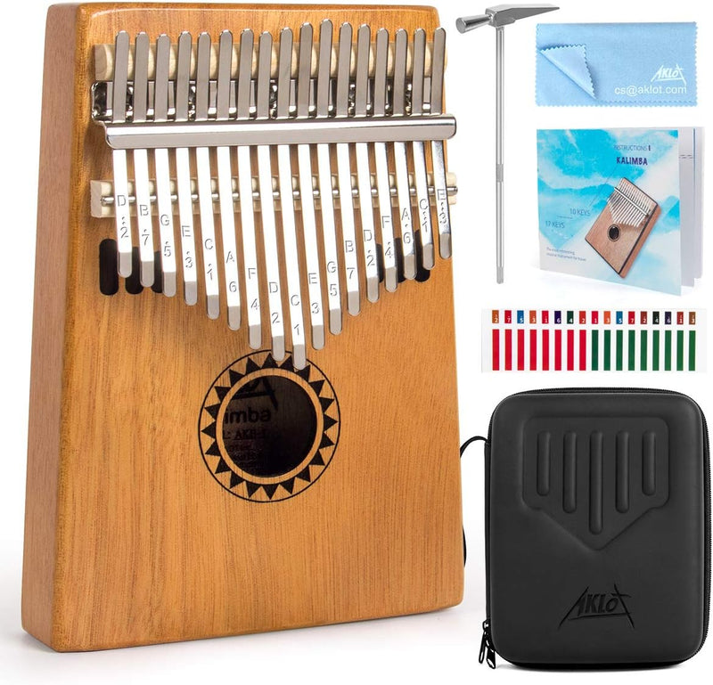 MIAOYIN Kalimba 17 Keys Thumb Piano with Study Instruction and Tune Hammer, Portable Mbira Sanza African Wood Finger Piano, Gift for Kids Adult Beginners Professional