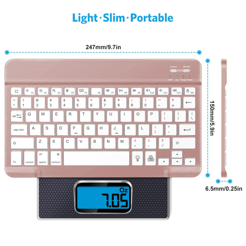 Bluetooth Keyboard, OMOTON Wireless Rechargeable Keyboard for iPad, iPad Pro, iPad Mini, iPad Air with Illuminated LED (Rose Gold) Rose Gold