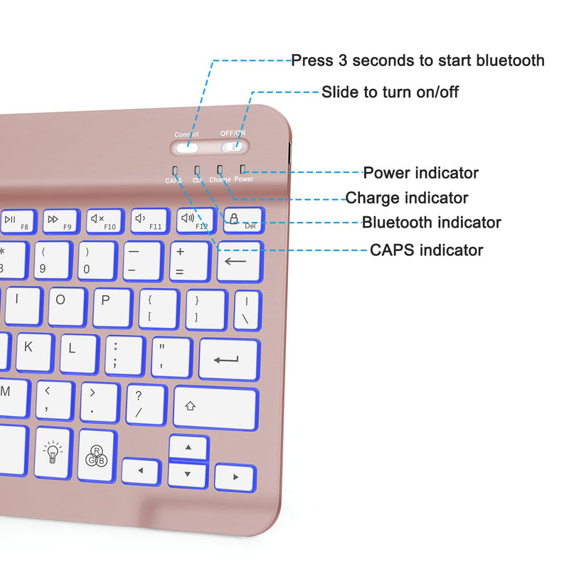 Bluetooth Keyboard, OMOTON Wireless Rechargeable Keyboard for iPad, iPad Pro, iPad Mini, iPad Air with Illuminated LED (Rose Gold) Rose Gold