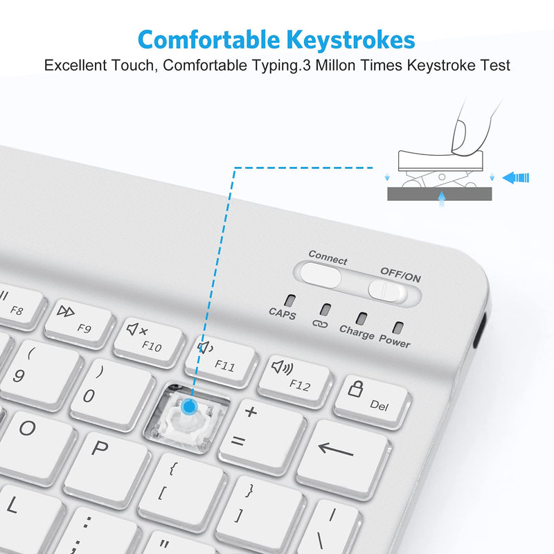 OMOTON Bluetooth Keyboard, Wireless Rechargeable Keyboard for iPad, iPad Pro, iPad Mini, iPad Air with Illuminated LED (White) White