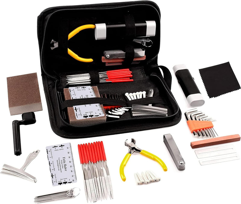 Guitar Repair Tool Kit - Luthier Accessories Setup Maintenance Tools Set for Acoustic Electric & Bass - Guitar Needle File/String Action Ruler Gauge/Grinding stone