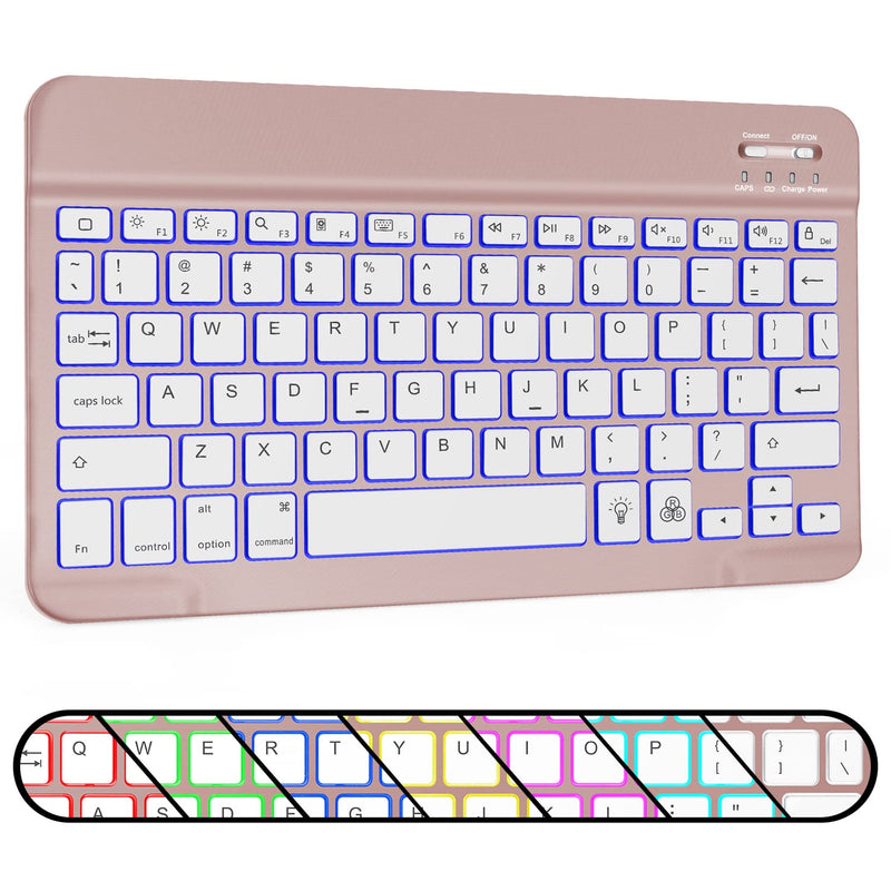 Bluetooth Keyboard, OMOTON Wireless Rechargeable Keyboard for iPad, iPad Pro, iPad Mini, iPad Air with Illuminated LED (Rose Gold) Rose Gold