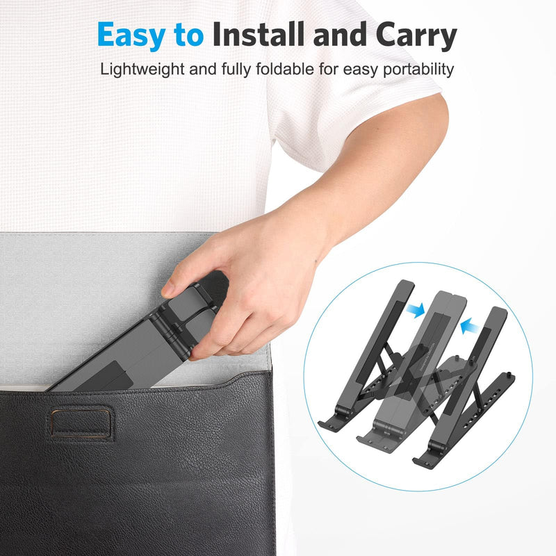 Portable Laptop Stand, OMOTON Laptop Stand for Desk Ergonomic 7-Levels Angles Adjustable Computer Stand, ABS Laptop Riser Holder Compatible with All Laptops and iPad(10-15.6") Black