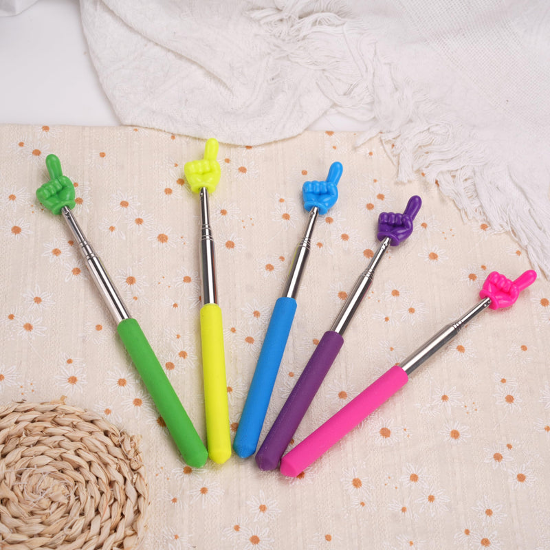 5 Pcs Retractable Teacher Pointer Sticks - Colorful Hand Pointer Stick for Classroom, Extendable Finger Pointing Tool for Teachers and Students, School Supplies for Reading and Presentation