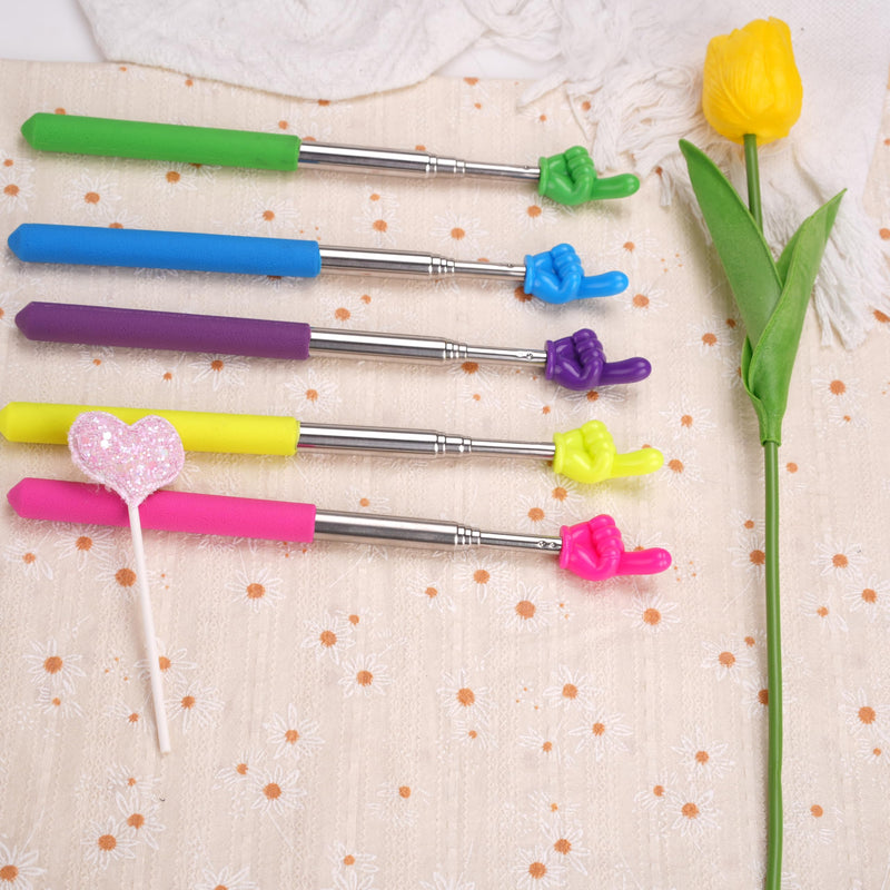 5 Pcs Retractable Teacher Pointer Sticks - Colorful Hand Pointer Stick for Classroom, Extendable Finger Pointing Tool for Teachers and Students, School Supplies for Reading and Presentation