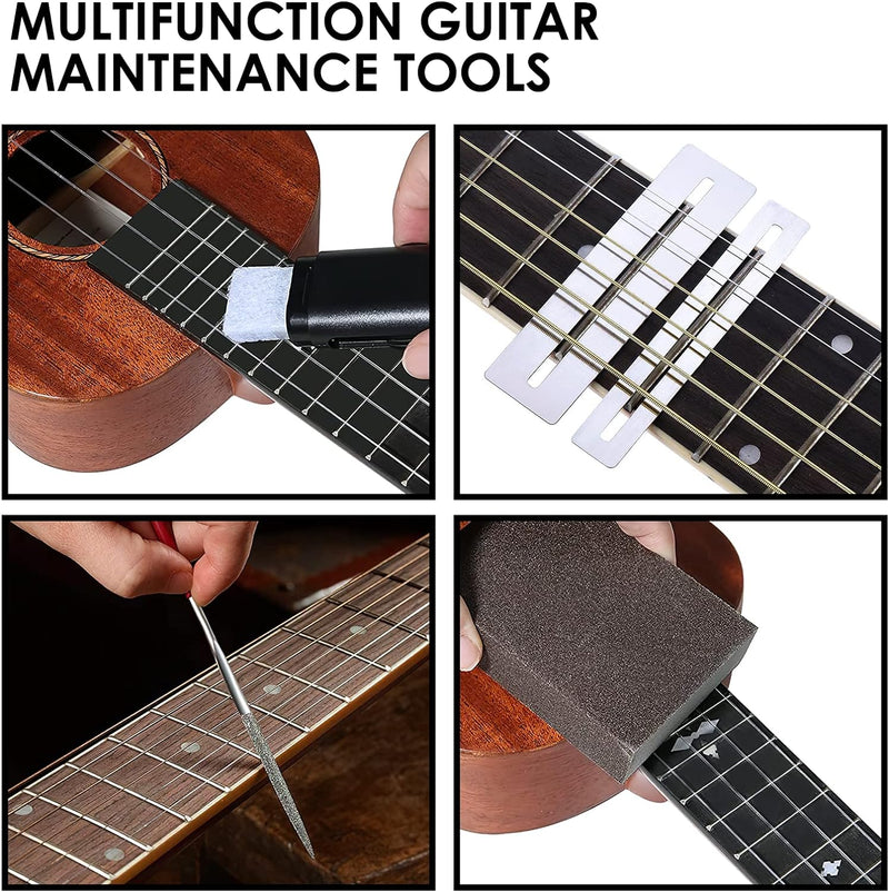 Guitar Repair Tool Kit - Luthier Accessories Setup Maintenance Tools Set for Acoustic Electric & Bass - Guitar Needle File/String Action Ruler Gauge/Grinding stone