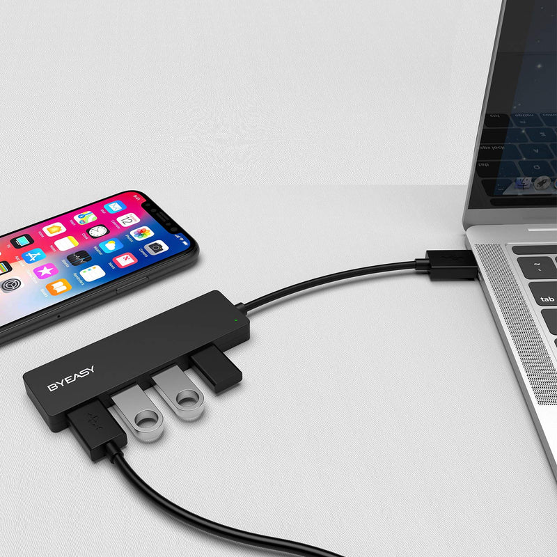 BYEASY USB Hub, 4 Port USB 3.0 Hub, Ultra Slim Portable Data Hub Applicable for iMac Pro, MacBook Air, Mac Mini/Pro, Surface Pro, Notebook PC, Laptop, USB Flash Drives, and Mobile HDD (Leather Black)