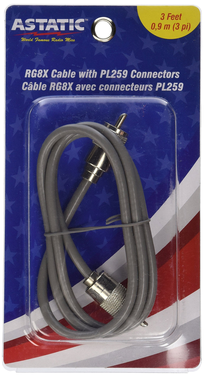 Astatic 302-10268 Gray 3-Foot Cable with PL-259 Connectors - Fit Most Fiberglass CB Antennas up to 5-feet