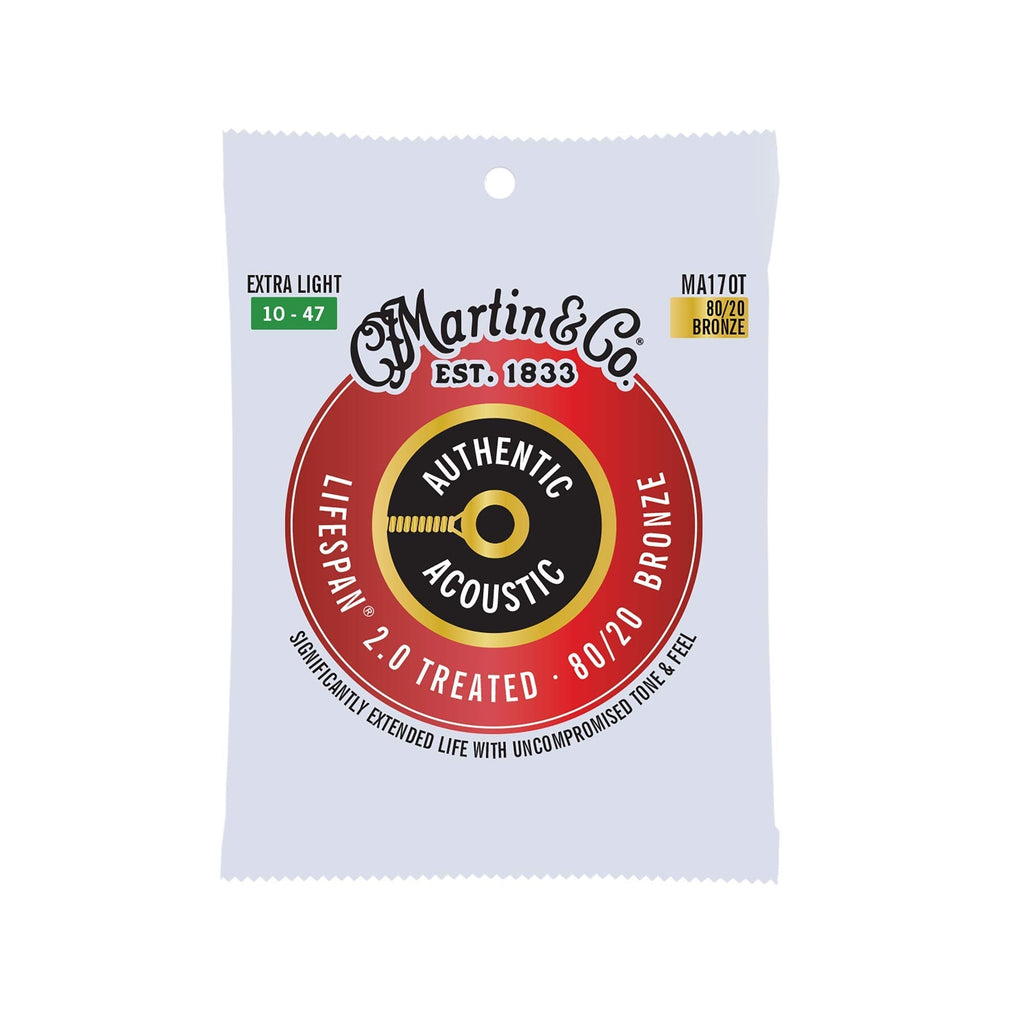 Martin Authentic Acoustic Guitar Strings - Lifespan 2.0 Treated Bronze Extra Light, 10-47, 80/20, Bronze