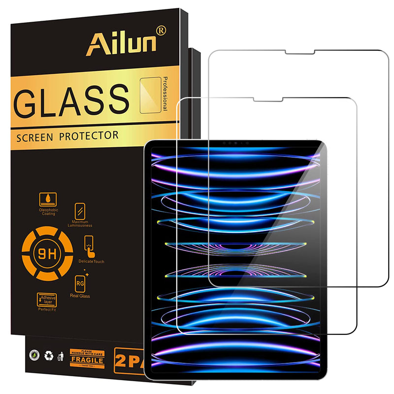 Ailun 2 Pack Screen Protector for iPad Pro 12.9 Inch Display [2022 & 2021 & 2020 & 2018 Release] Tempered Glass [Face ID & Apple Pencil Compatible] Ultra Sensitive Case Friendly [2 Pack]