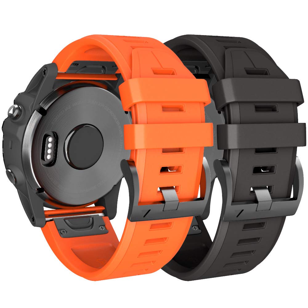 NotoCity Compatible Fenix 5x Plus Bands Fenix 7X Sport Silicone Replacement Watch Strap for Fenix 5X/Fenix 5X Plus/Fenix 6X/Fenix 6X Pro/Fenix 3/HR/Descent MK1/D2 Delta PX/D2 Charlie (Black/Orange) 2 Pack Black+Orange