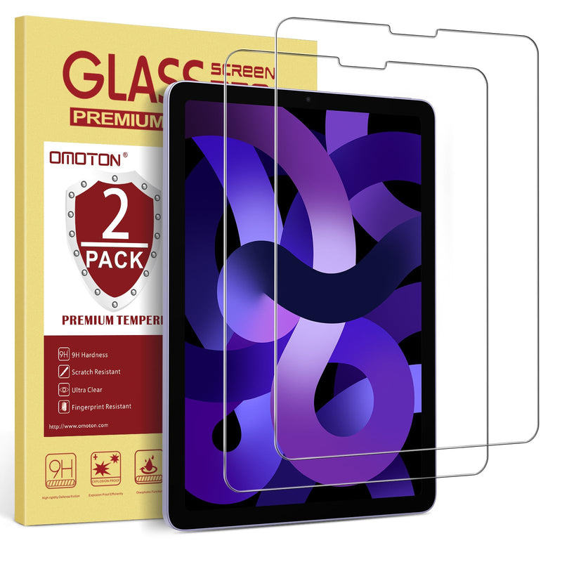 OMOTON Screen Protector for iPad Air 5th 4th Generation (Air 5/4, 10.9 Inch, 2022/2020) iPad Pro 11 Inch All Models Tablet - Tempered Glass, Face ID & Apple Pencil Compatible, 2 Pack