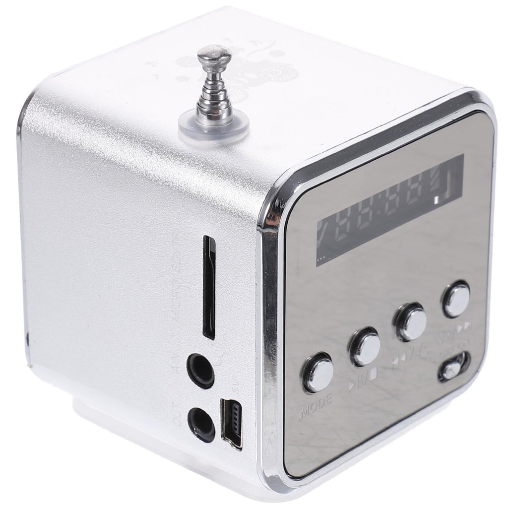 Mini Digital Portable Music MP3/4 Player Micro SD/TF USB Disk Speaker FM Radio (Silver)