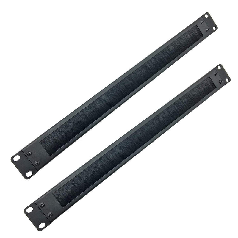 Jingchengmei 2 Pack-1U Disassembled Rack Mount Cable Management Panel with Brush for Cable Entry for 19-Inch Rack or Cabinet Black (BF01UAB2PC) 2P Brush Panel