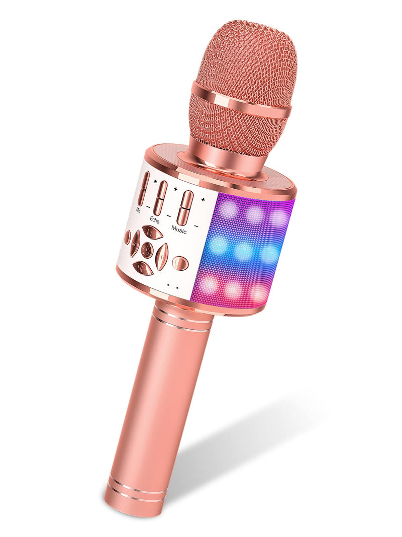 Amazmic Karaoke Microphone for Adults, Wireless Bluetooth Microphone for Singing Portable Karaoke Machine Handheld with LED Lights, Gift for Kids Adults Birthday Party, Home KTV(Rose Gold) Rose Gold