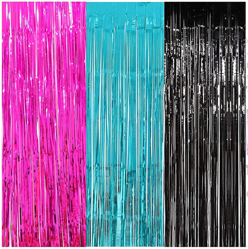 TIK Tok Birthday Decorations TIK TOK Party Photo Backdrop, TIK Tok Party Decorations Fuchsia Black Teal Foil Curtains for TIK Tok Party
