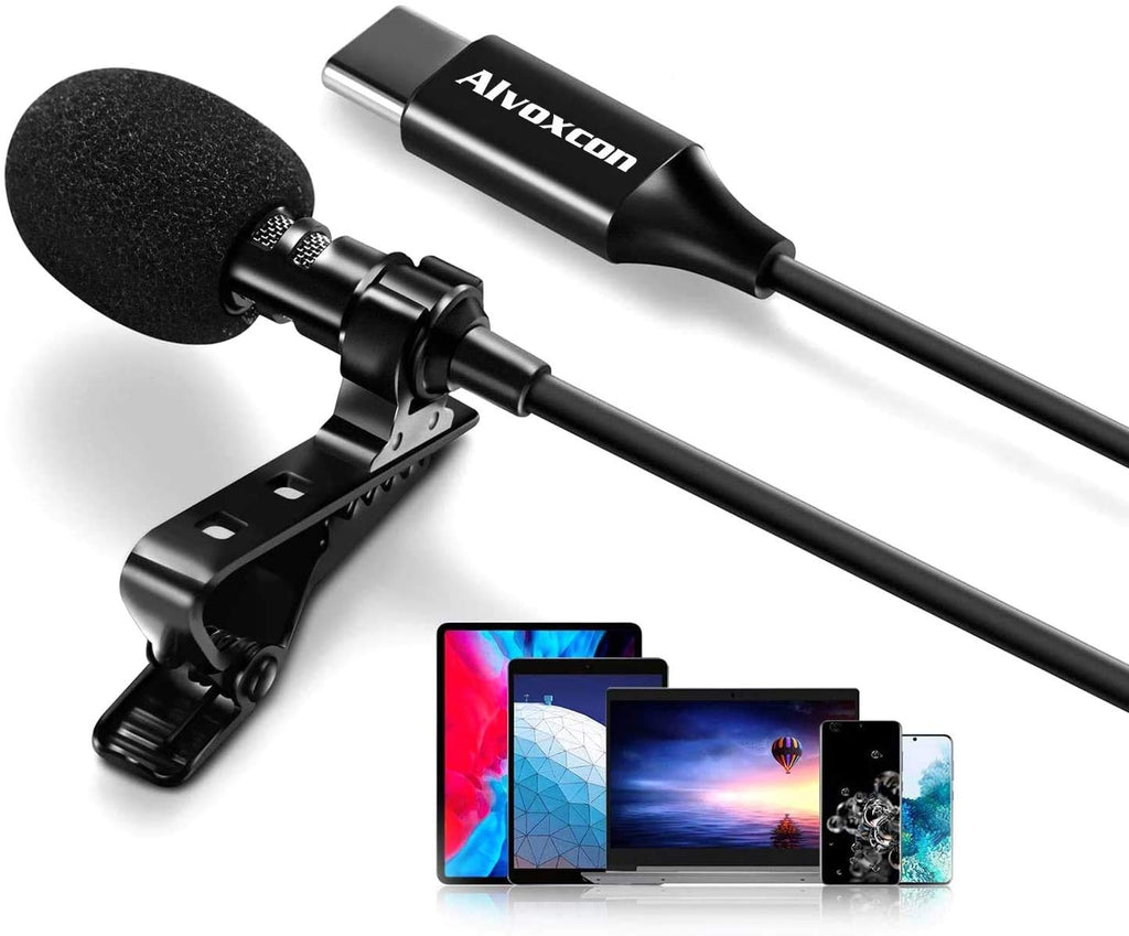 Alvoxcon Lavalier Lapel Microphone, tie Clip mic for Android Smartphone, Tablet with USB Type C Interface for Recording YouTube, Vlog, TikTok, Conference, handsfree with Easy Clip on System