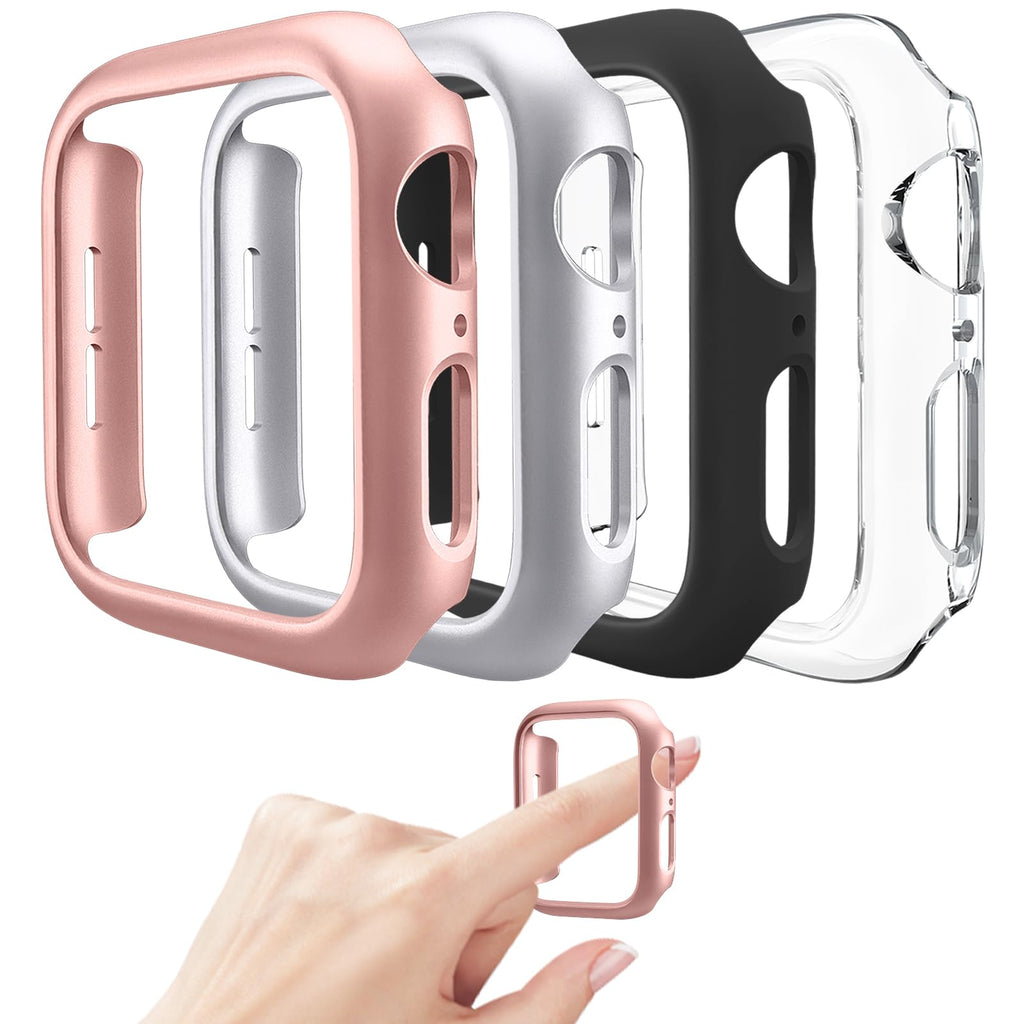4 Pack Hard PC Bumper Case Compatible with Apple Watch SE (2nd Gen) Series 6 Series 5 Series 4 40mm Without Screen Protector, Scratch Resistant Protective Frame Edge Cover for iWatch 40mm Black/Rose Gold/Silver/Clear