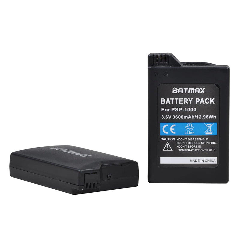 Batmax 2Pcs 3600mAh PSP 1000 Battery + LED Dual USB Charger Replacement with Type C Port for Sony PSP-1000 PSP-110 (1001, 1002, 1003, 1004, 1005, 1006, 1007, 1008, 1010), PSP Fat Console
