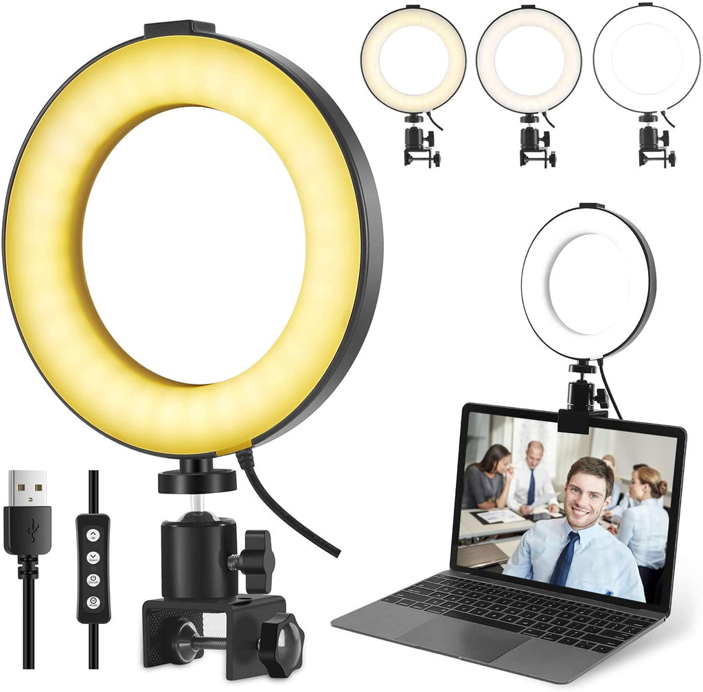 Ring Light for Computer, Video Conference Kit, 6" Ring Light with Clamp Mount & 10 Brightness Level，Desktop Light for Remote Meeting, YouTube, Selfie, Makeup, Live Streaming,Business Video Call