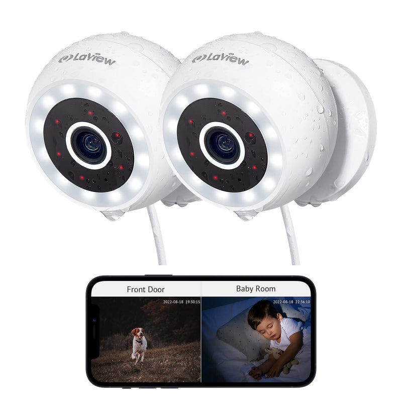 4MP 2K Security Cameras Outdoor Indoor Wired,IP65, Starlight Sensor & 100 Ft Night Vision,Motion/Person Detection,2-Way Audio/Spotlight,US Cloud,Compatible With Alexa,iOS & Android & Web Access 2 Pack White