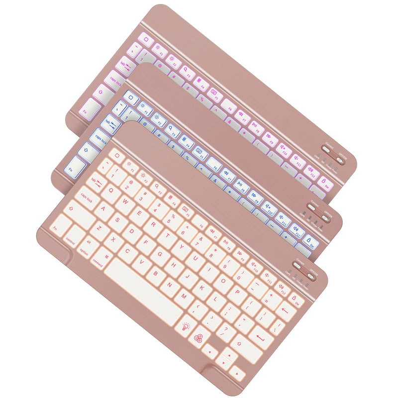 Bluetooth Keyboard, OMOTON Wireless Rechargeable Keyboard for iPad, iPad Pro, iPad Mini, iPad Air with Illuminated LED (Rose Gold) Rose Gold