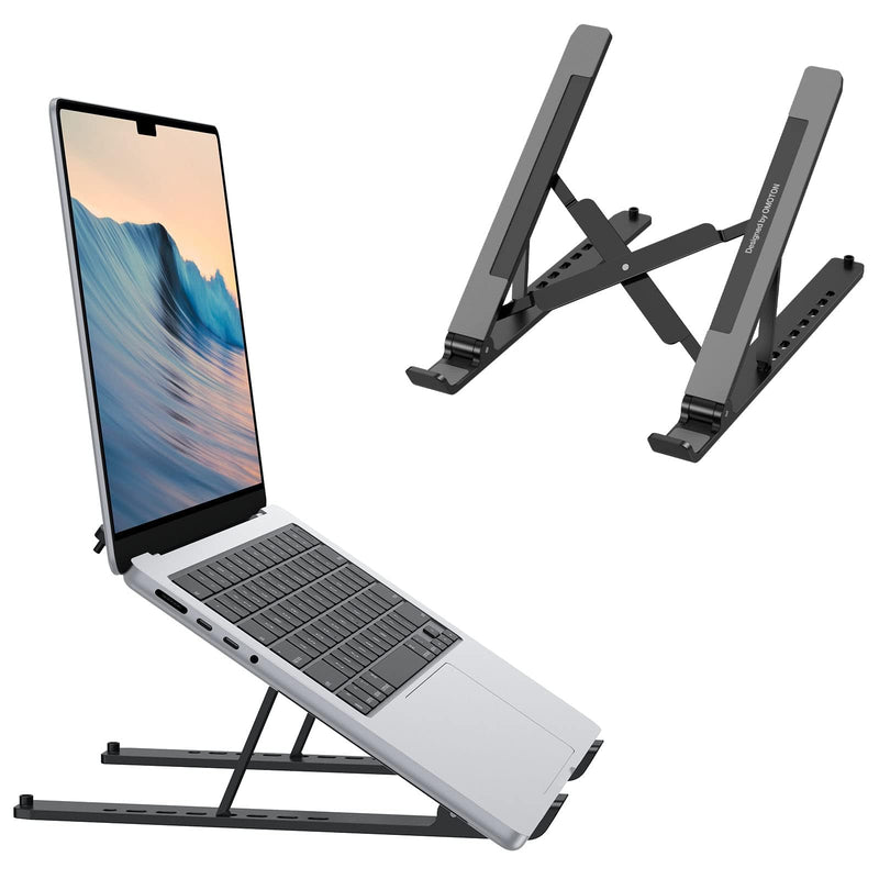 Portable Laptop Stand, OMOTON Laptop Stand for Desk Ergonomic 7-Levels Angles Adjustable Computer Stand, ABS Laptop Riser Holder Compatible with All Laptops and iPad(10-15.6") Black