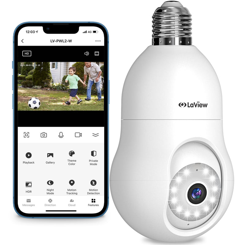 4MP Bulb Security Camera 2.4GHz,360° 2K Security Cameras Wireless Outdoor Indoor Full Color Day and Night, Motion Detection, Audible Alarm, Easy Installation, Compatible with Alexa White