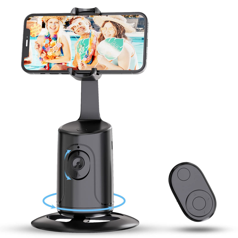 Auto Face Tracking Tripod - 360° Rotation Auto Tracking Phone Holder, No App, Phone Camera Mount with Remote and Gesture Control, Rechargeable Smart Shooting Holder for Video Recording, Tiktok Black
