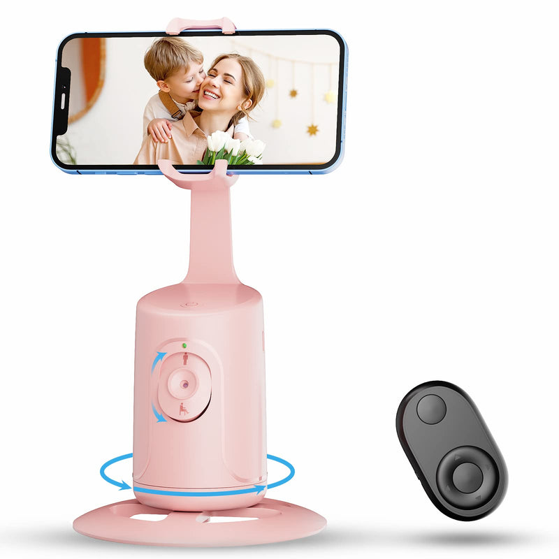 Auto Face Tracking Tripod - 360° Rotation Auto Tracking Phone Holder, No App, Phone Camera Mount with Remote and Gesture Control, Rechargeable Smart Shooting Holder for Video Recording, Tiktok Pink
