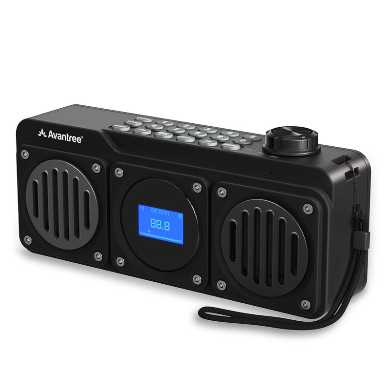 Avantree Boombyte - Portable Digital FM Radio with Bluetooth Speaker, Superb Sound, Metal Finish, MP3 Player, Support Micro SD Card & USB Audio Input, Long Play Time, Rechargeable, Easy to Use. Black