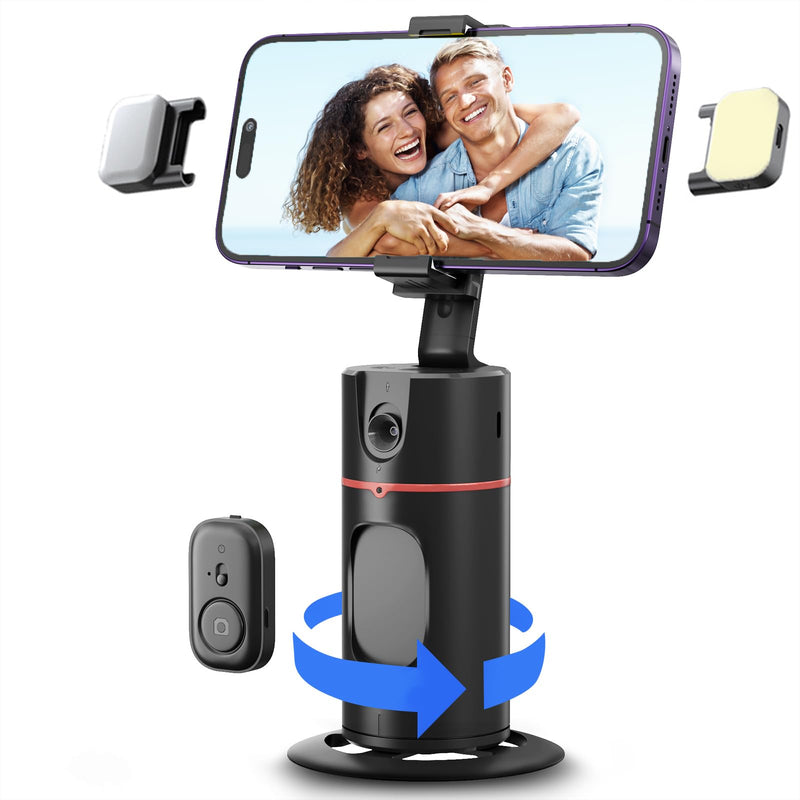 Auto Face Tracking Tripod - 360° Rotation Auto Tracking Phone Holder, No App, Phone Camera Mount with Remote and Gesture Control, Rechargeable Smart Shooting Holder for Video Recording (2 Lights) 1