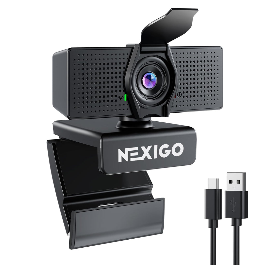 NexiGo N60 Pro (Gen 2) 1080P Webcam with Distortion-Free Lens, USB A to Type-C Data Cable, Noise Reduction Mic & Privacy Cover, for Zoom/Skype/Teams/Webex, Laptop MAC PC Desktop USB-C Webcam