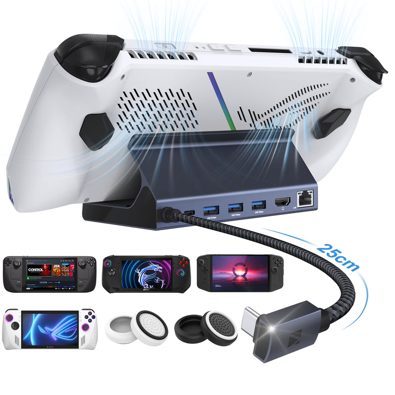 iVANKY 8-in-1 Docking Station for Valve Steam Deck OLED/ASUS ROG Ally/Lenovo Legion Go/MSI Claw, ROG Alloy/Stream Deck Dock Hub with HDMI 4K@60Hz, Gigabit Ethernet, 3*USB-A 3.0, 100W USB-C Charge Without Power Supply Tarnish