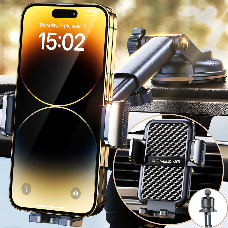 3-in-1 Phone Holders for Your Car 【Extreme Terrain Stability】 Dashboard Windshield Air Vent 【Double Metal Hook】 Cell Phone Car Phone Holder Mount for iPhone Samsung All Smartphones 3 in 1 Universal